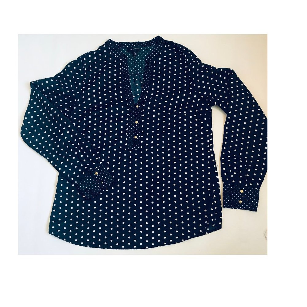 The Limited navy /white polka dot blouse size S